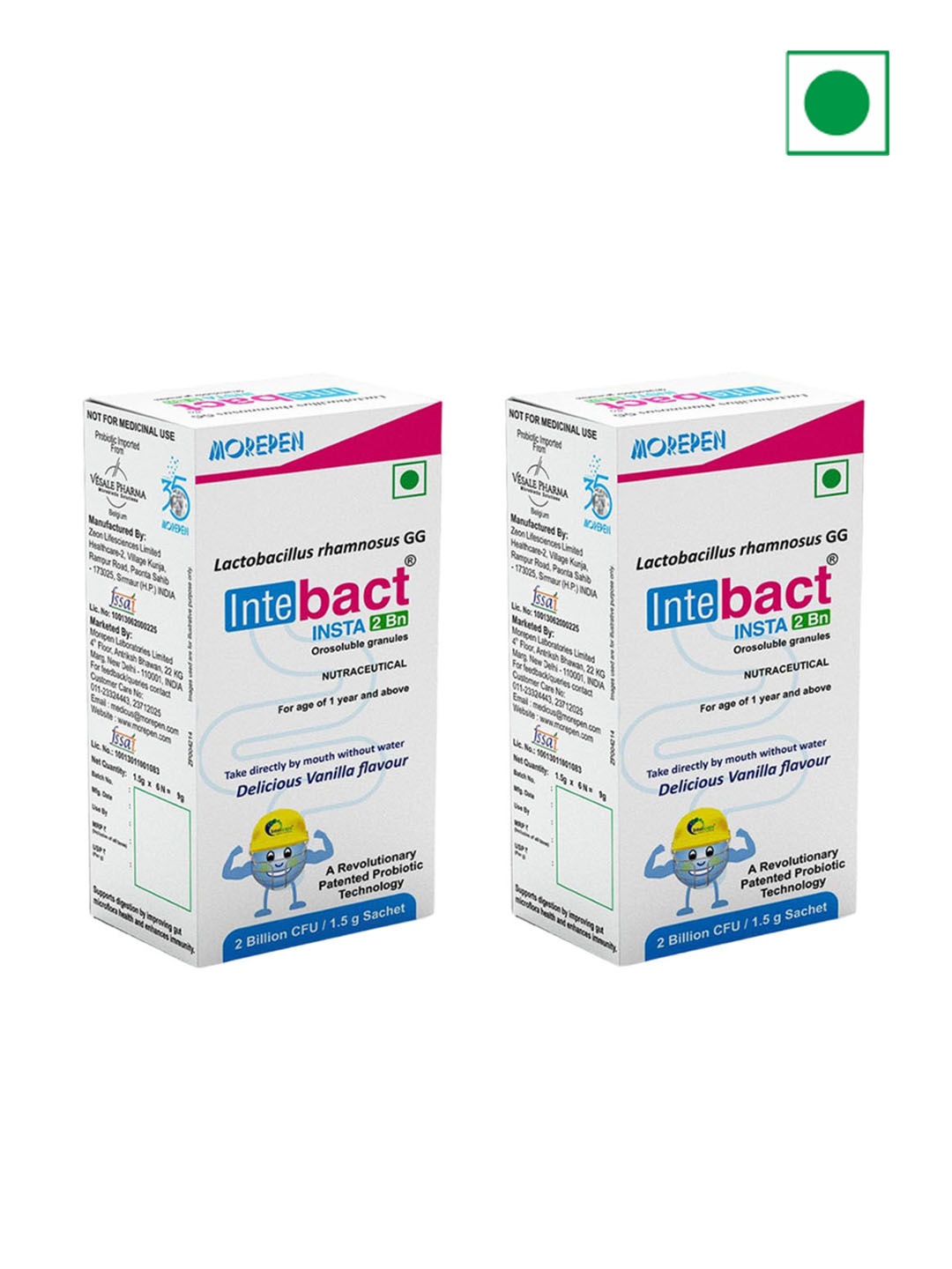

Dr. Morepen 2 Pcs Intebact Insta Probiotics Supplement - 6 Sachets each, White