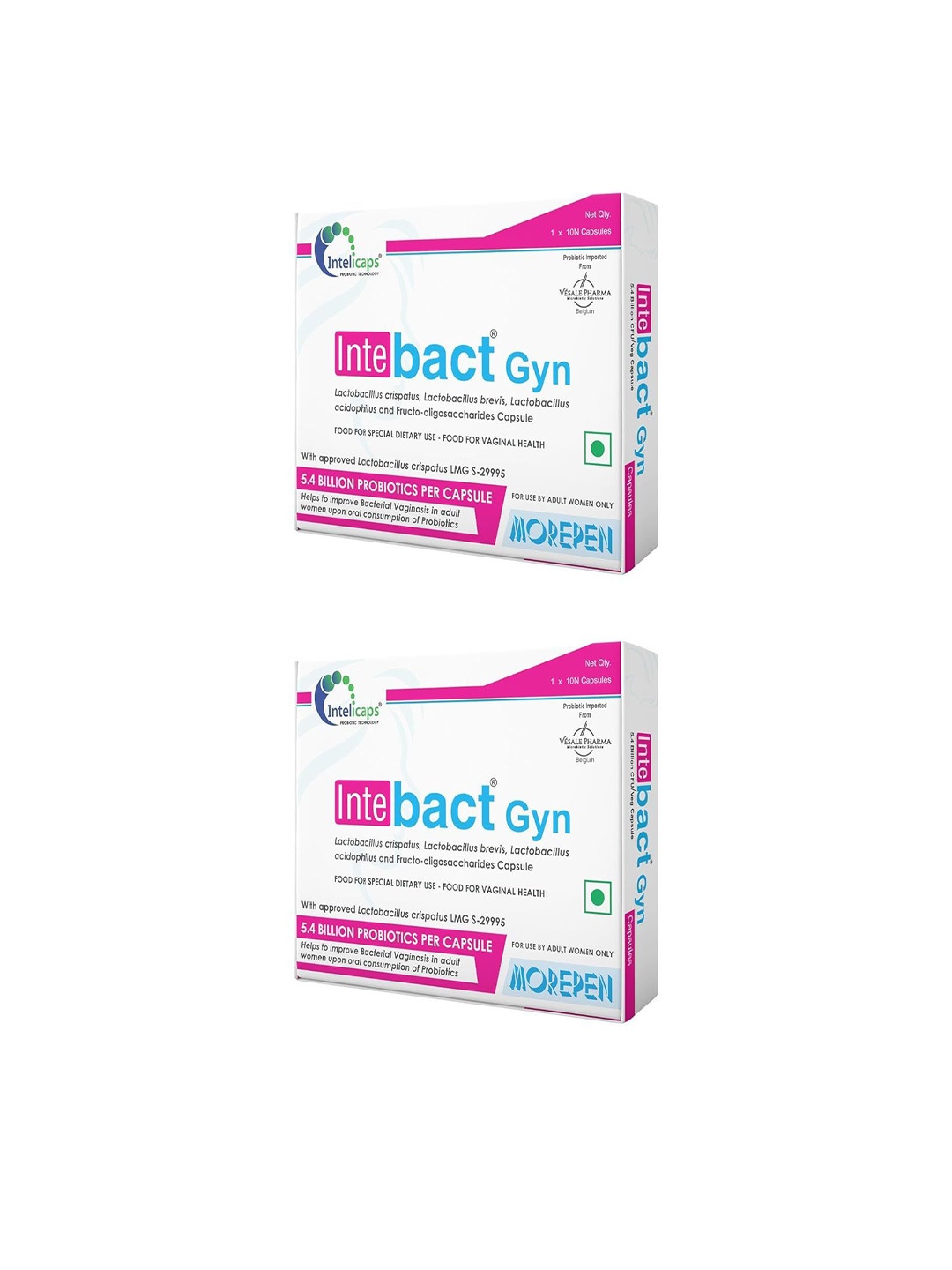 

Dr. Morepen Set Of 2 Intebact Gyn Capsules - 10 Capsules each, White