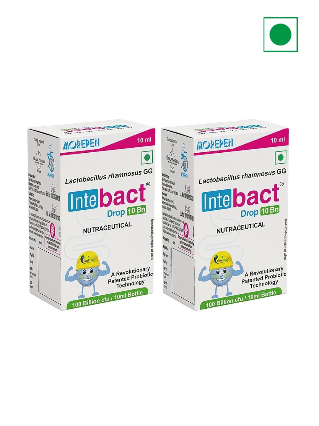 

Dr. Morepen Set Of 2 Intebact Probiotic Drop For Gut Health - 10 ml each, White