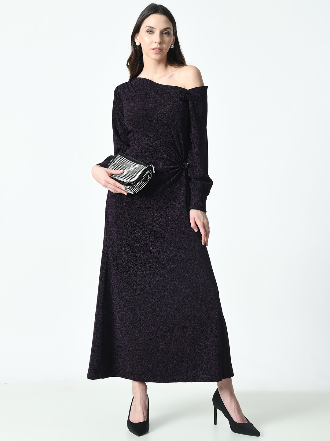 

mrutbaa One Shoulder Embellished Maxi Dress, Purple