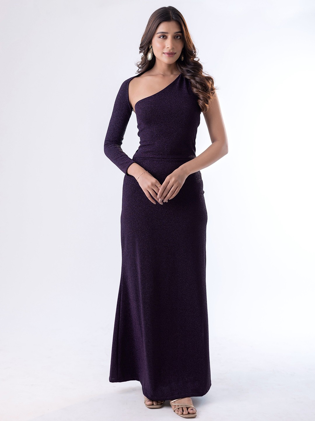 

mrutbaa One Shoulder Embellished Maxi Dress, Purple