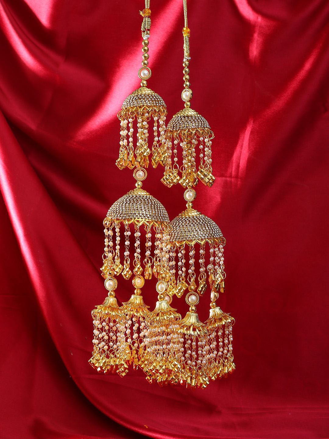 

Adwitiya Collection Gold-Plated Pearls Beaded Bridal Layered Kaleeras