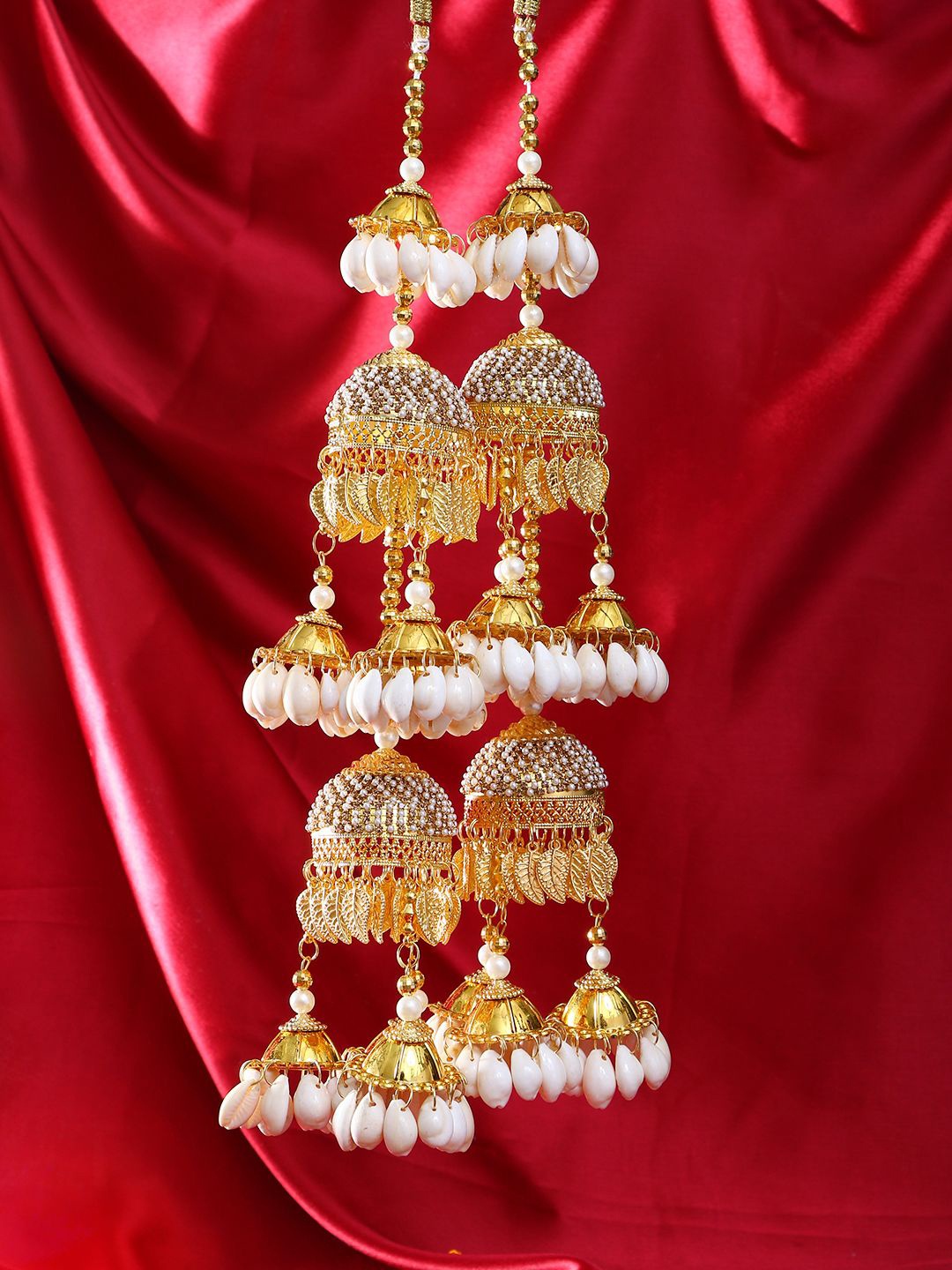 

Adwitiya Collection Gold-Plated Pearls Beaded Bridal Layered Kaleeras