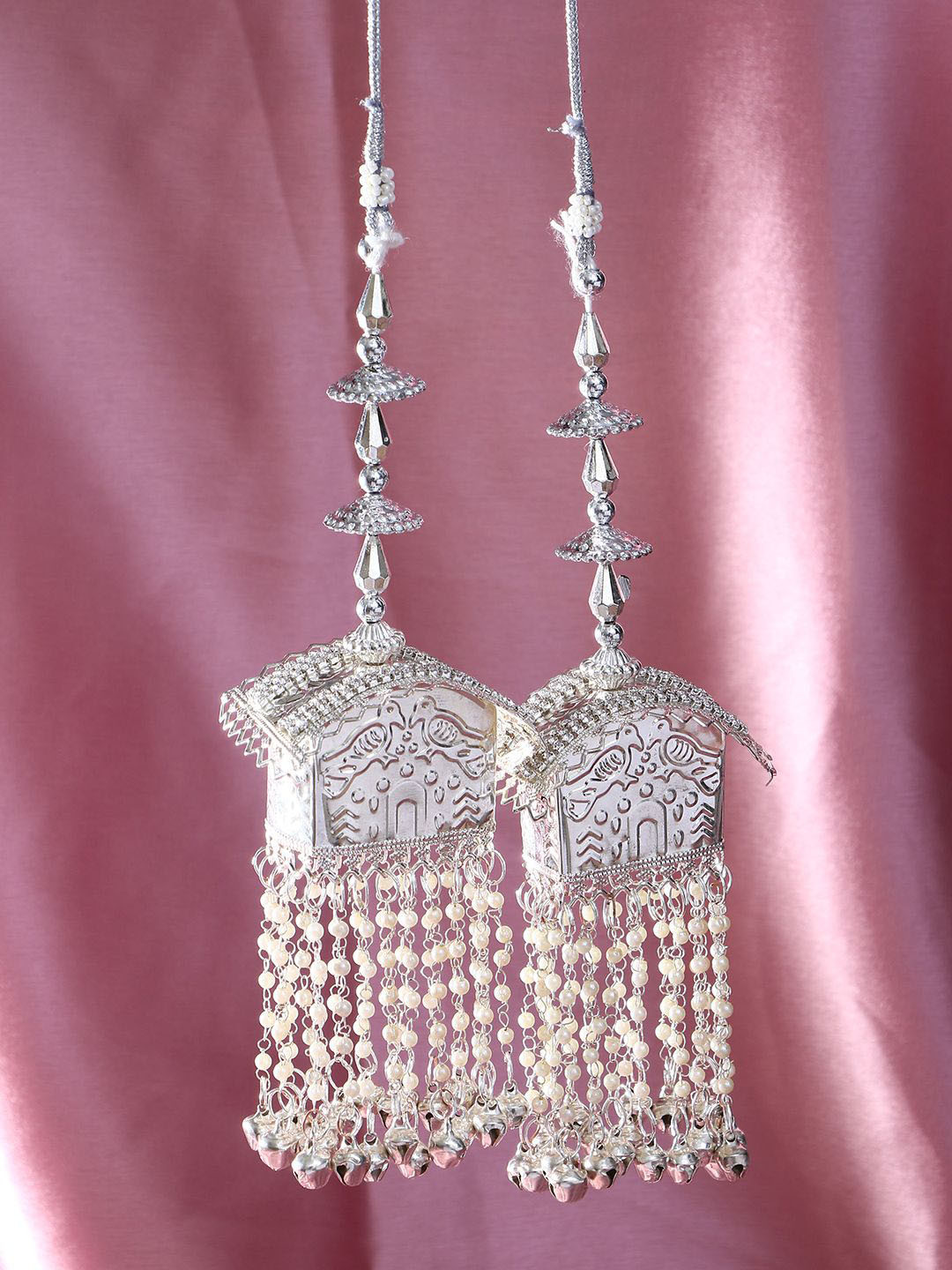 

Adwitiya Collection Silver-Plated Pearls Beaded Bridal Kaleeras