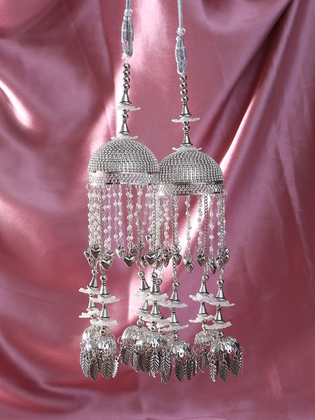 

Adwitiya Collection Silver-Plated Pearls Beaded Bridal Kaleeras