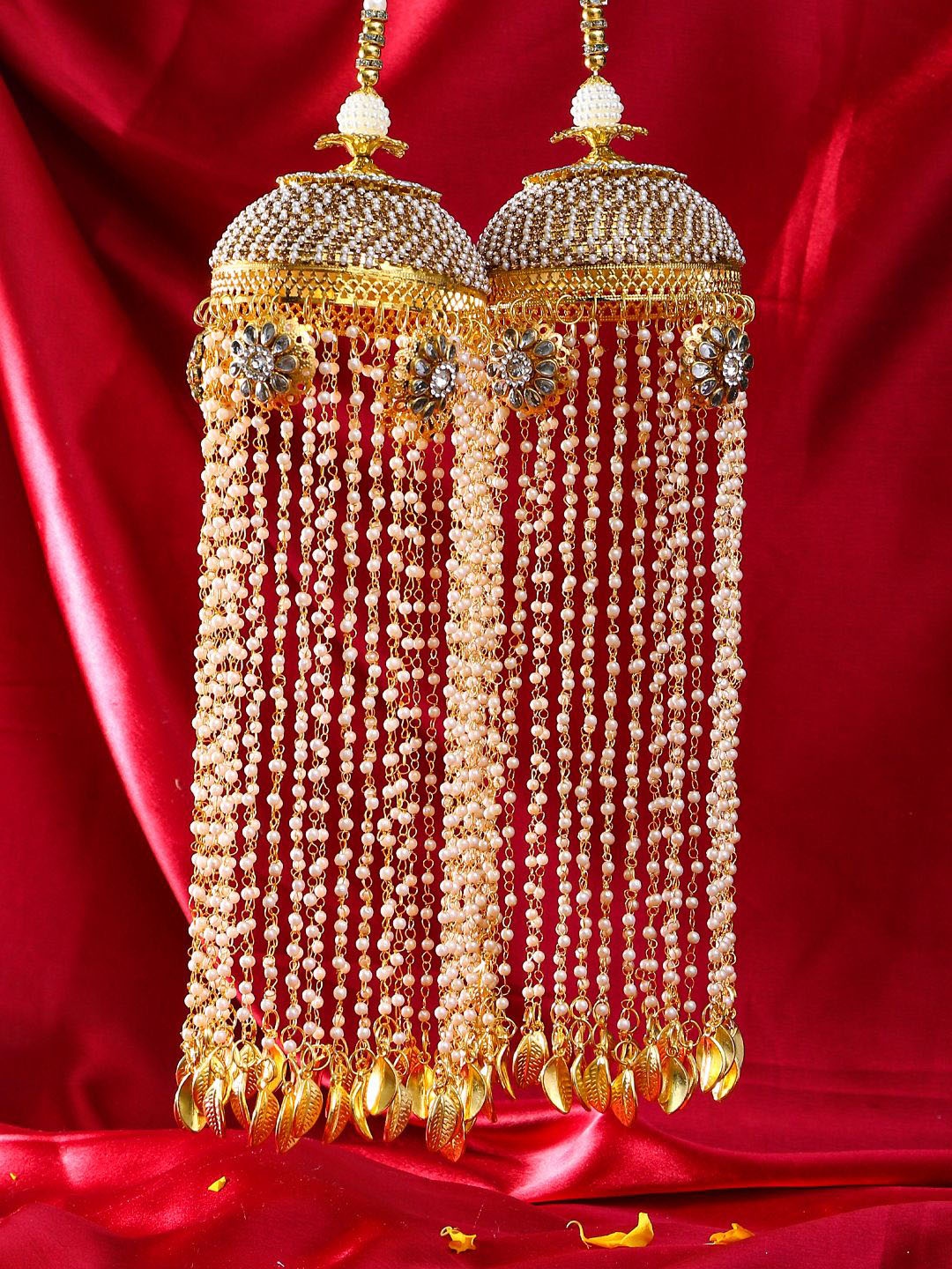 

Adwitiya Collection Gold-Plated Pearls Beaded Bridal Layered Kaleeras