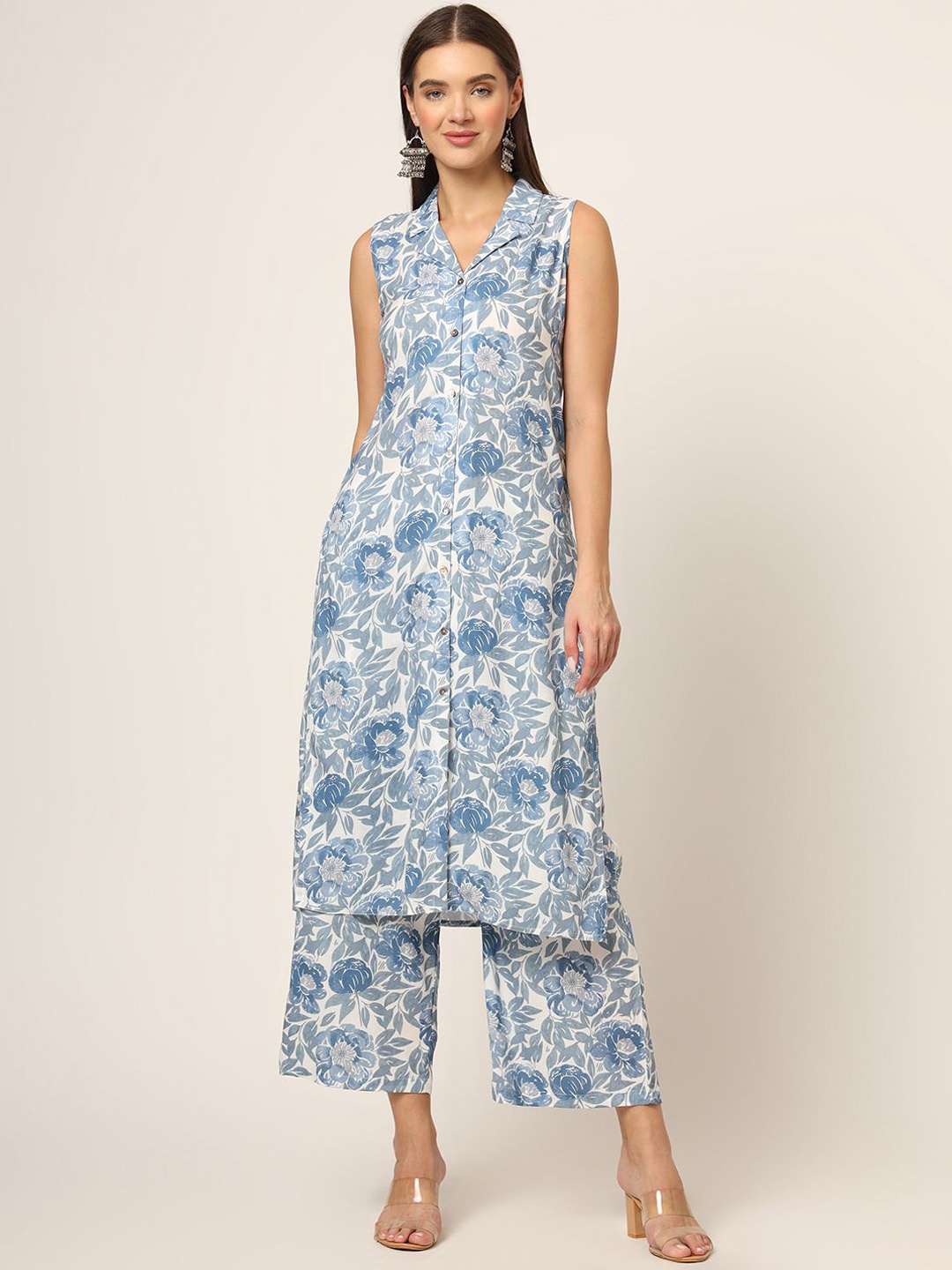 

Divena Women Floral Printed Regular Kurta with Trousers, Blue