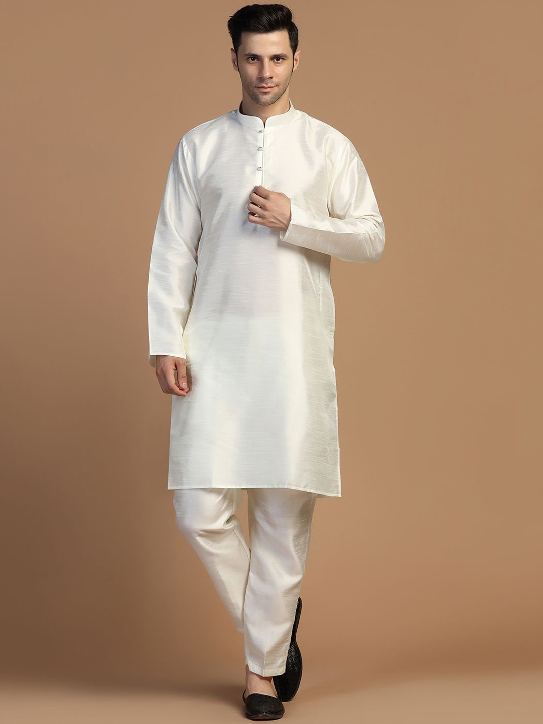 

TAHVO Mandarin Collar Straight Kurta with Trousers, White