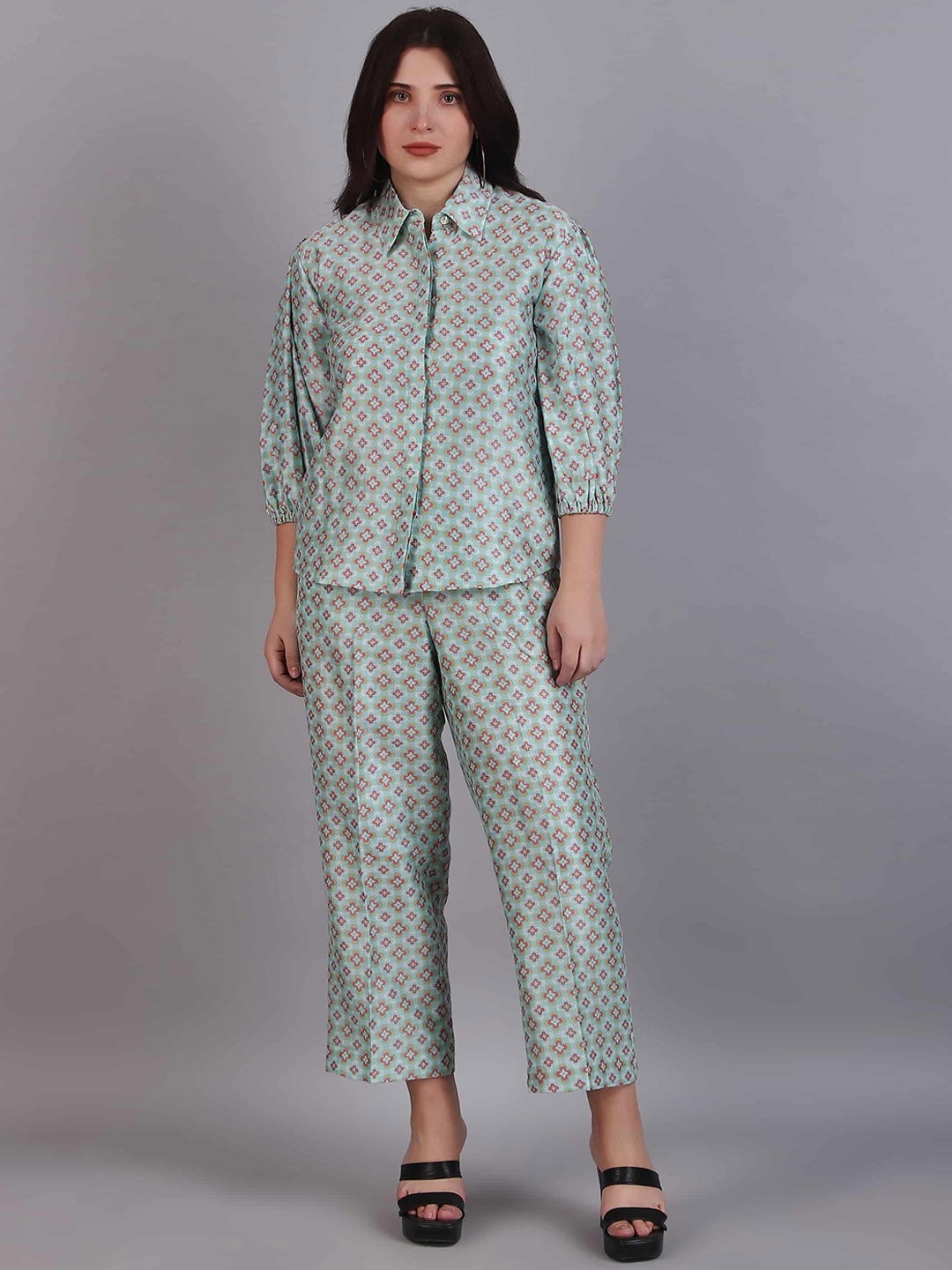 

Dressitude Printed Shirt With Trousers, Sea green