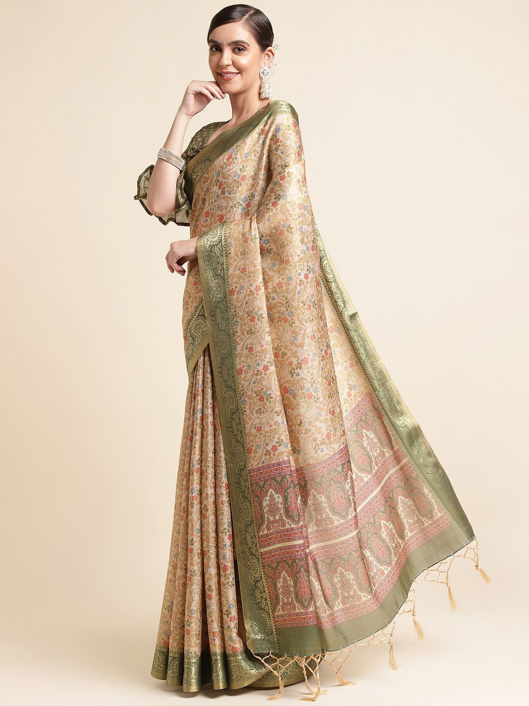 

Ishin Floral Kanjeevaram Saree, Beige