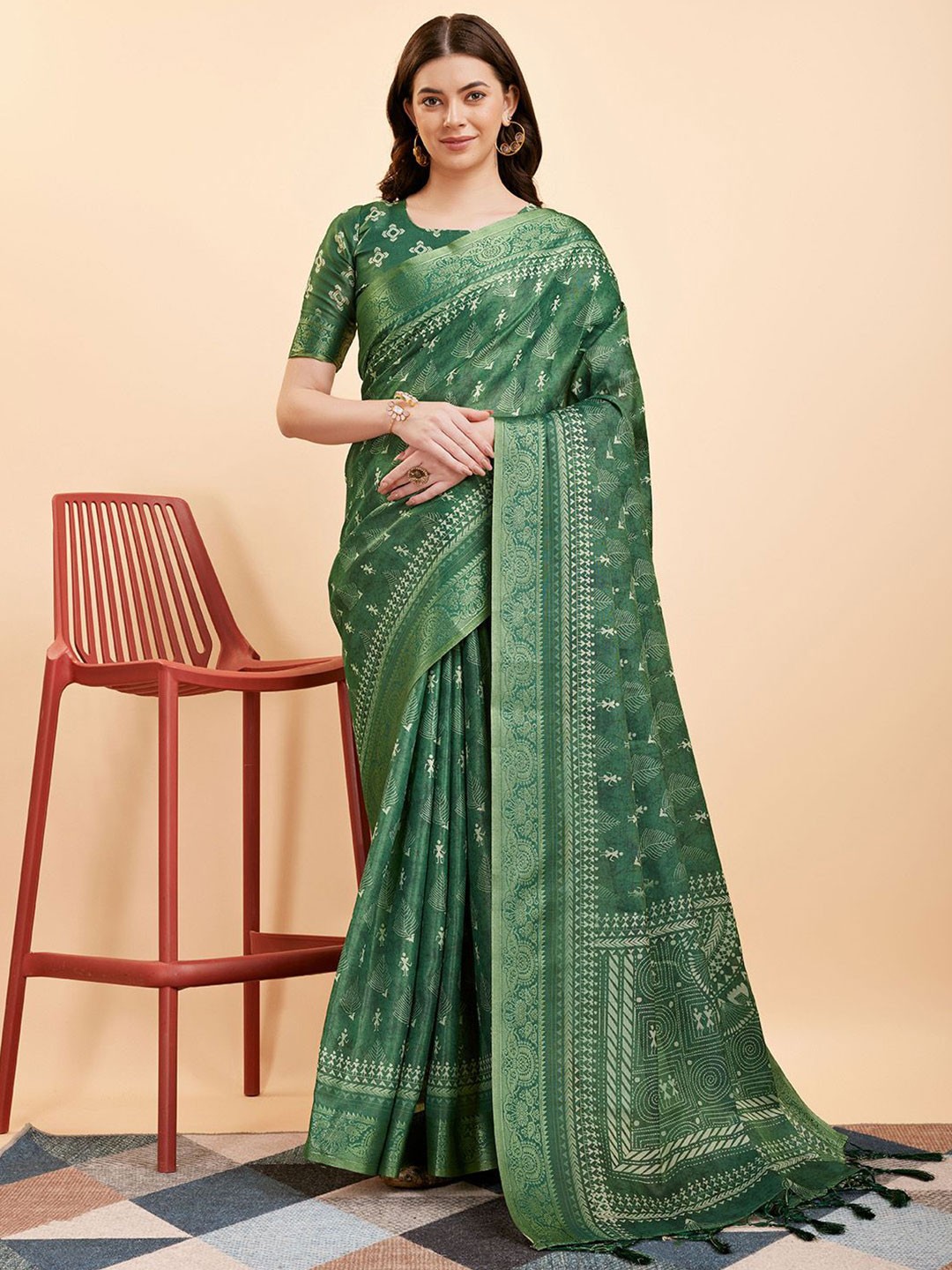 

Ishin Ethnic Motifs Kanjeevaram Saree, Green