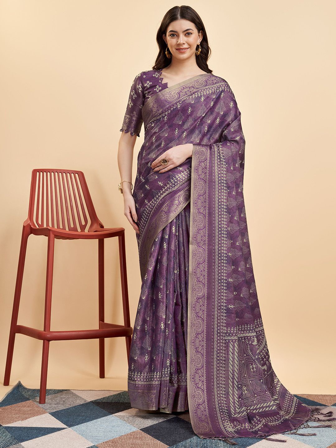 

Ishin Ethnic Motifs Woven Design Kanjeevaram Saree, Purple