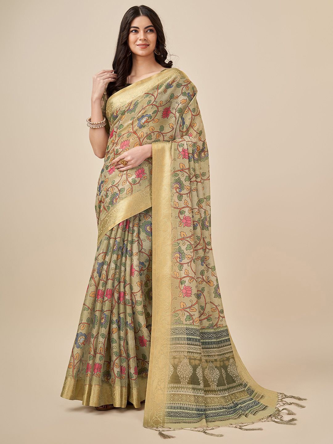 

Ishin Floral Kanjeevaram Saree, Sea green