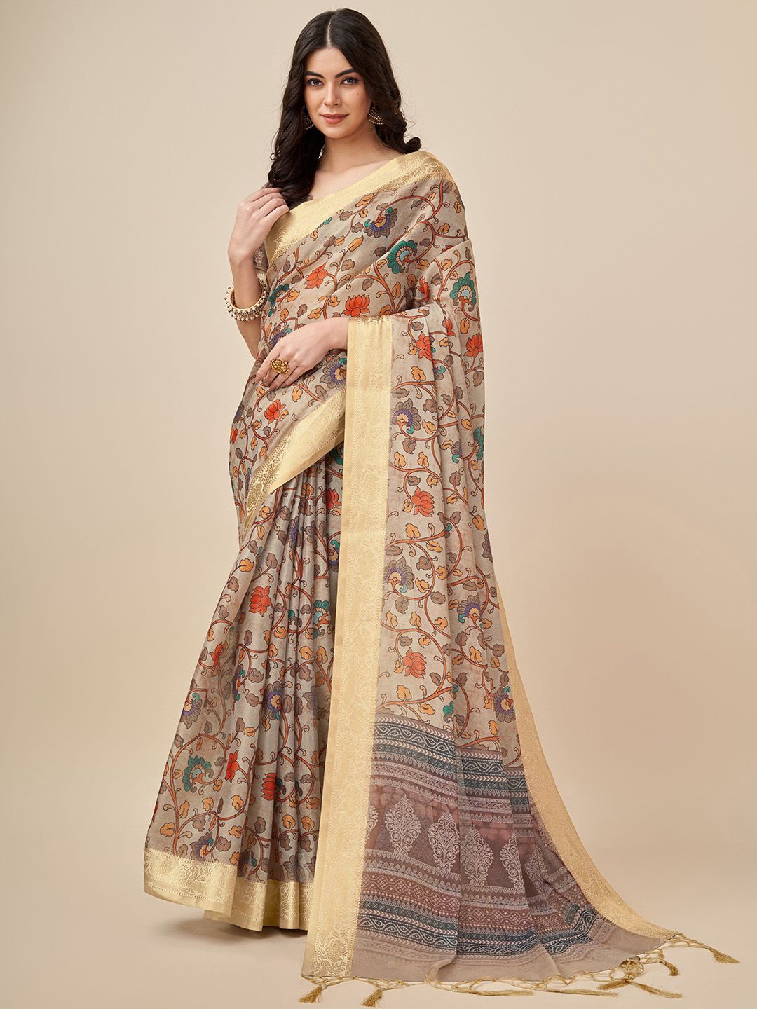 

Ishin Ethnic Motifs Kanjeevaram Saree, Beige