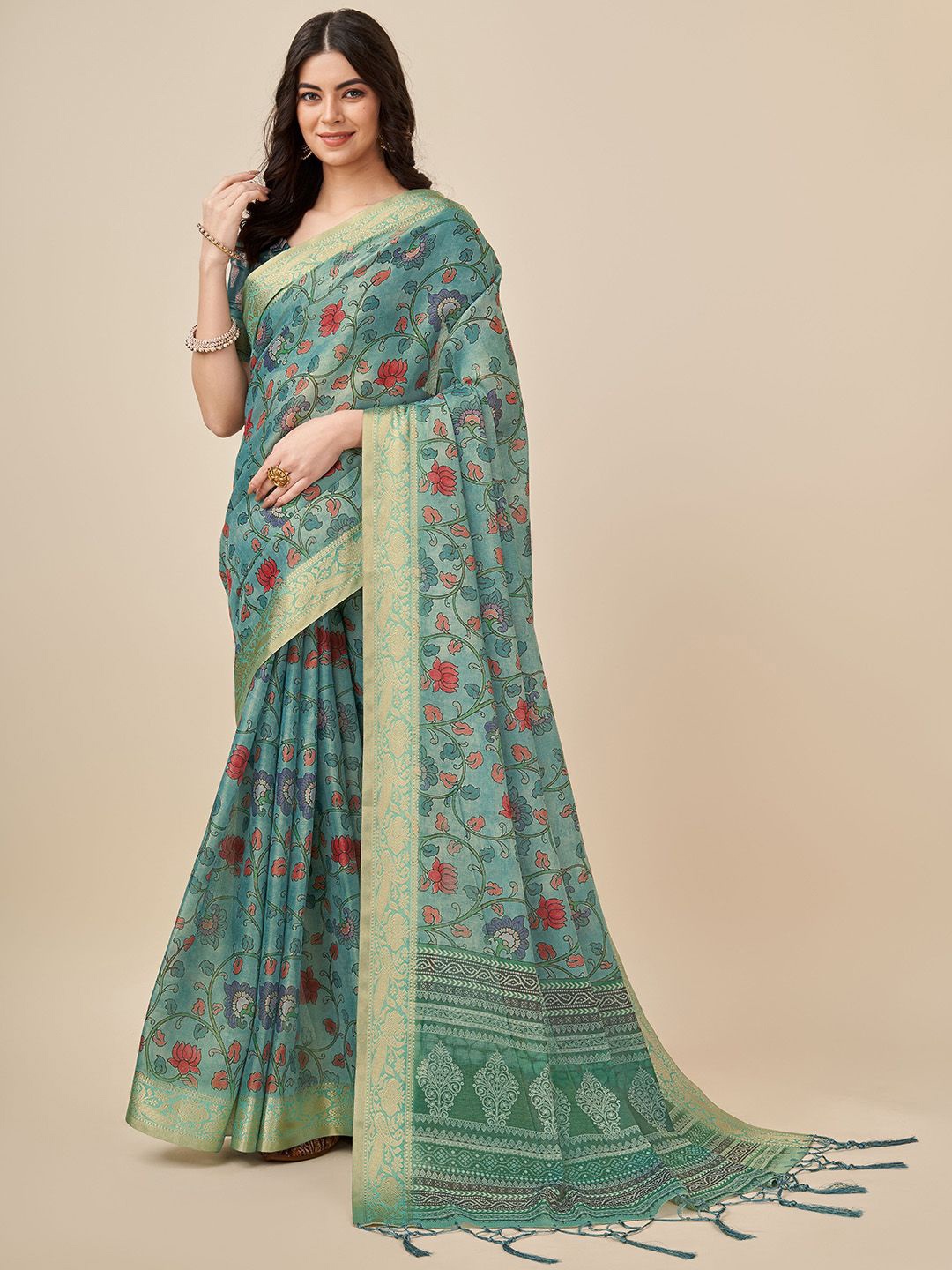 

Ishin Ethnic Motifs Kanjeevaram Saree, Green