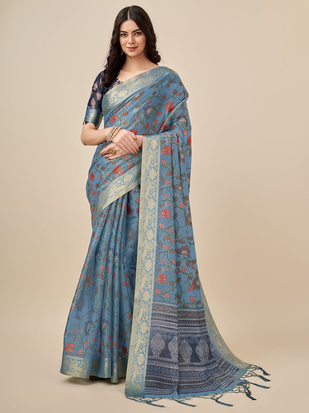 

Ishin Floral Kanjeevaram Saree, Blue