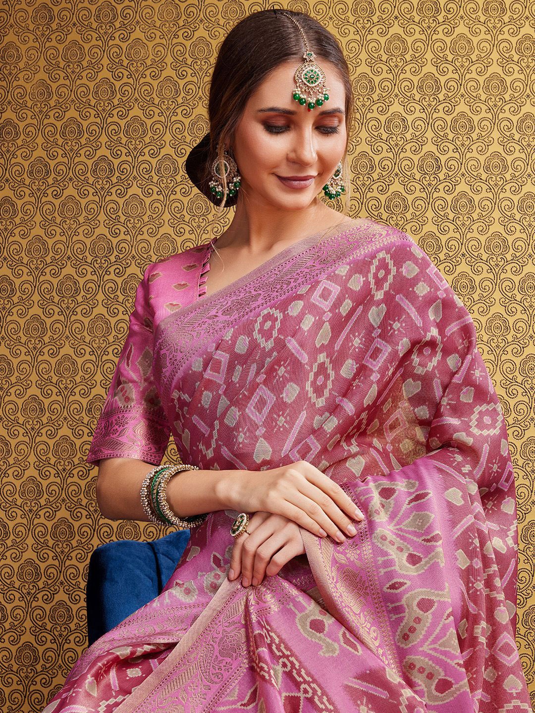 

Ishin Ethnic Motifs Kanjeevaram Saree, Pink