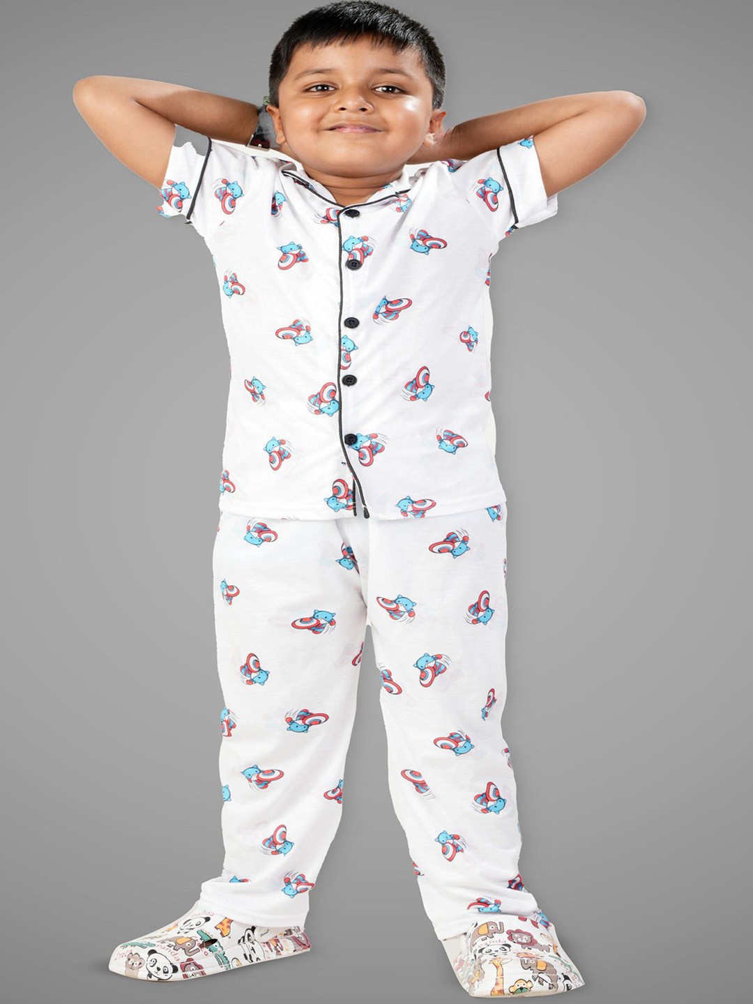 

BAESD Boys Conversational Printed Nightsuits, White