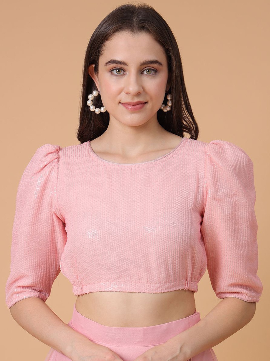 

Frolic Rolic Sequins Bling Georgette Blouse, Pink