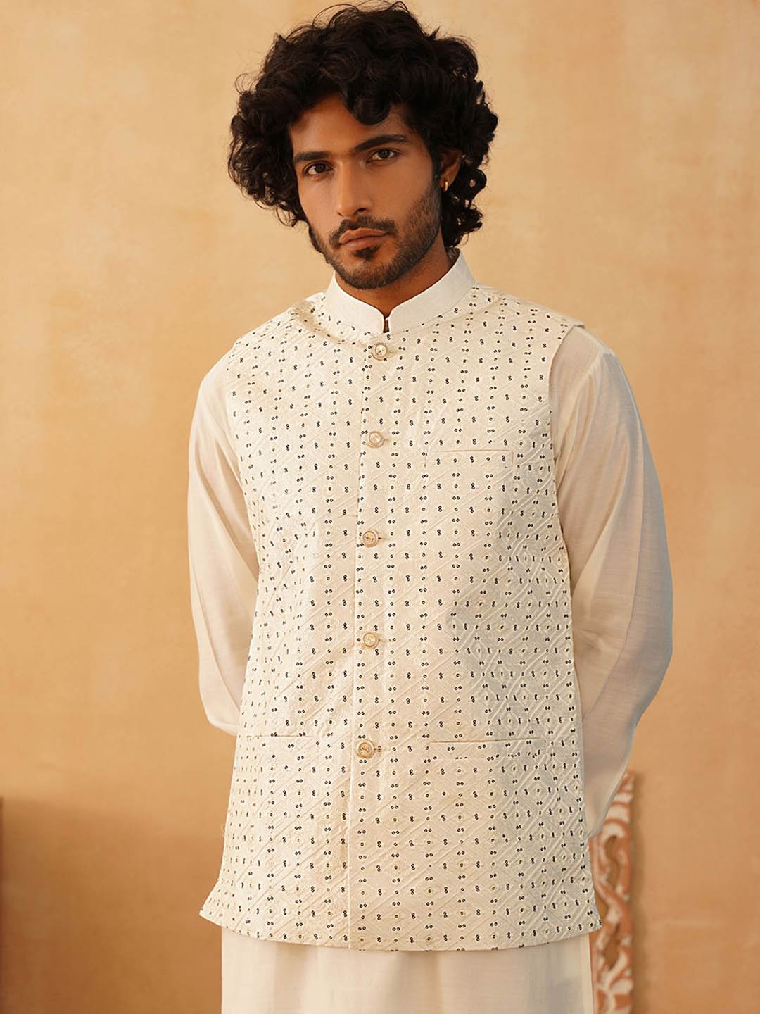 

Jompers Embroidered Woven Nehru Jackets, White