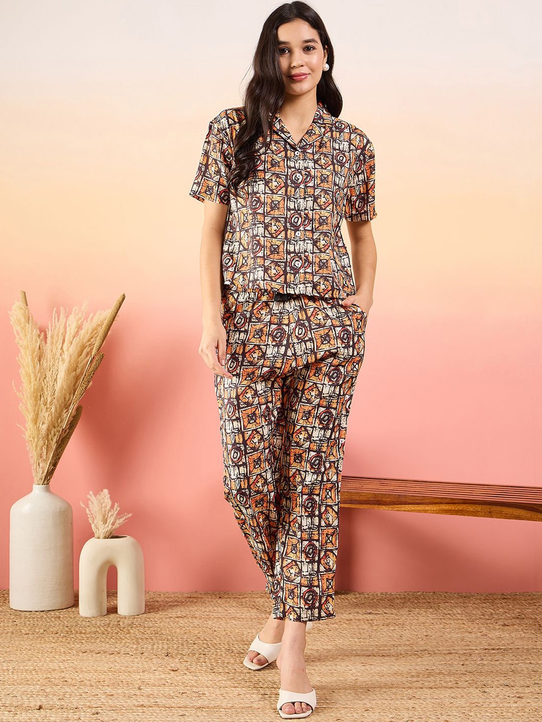 

Modeve Geometric Printed Shirt With Trousers, White