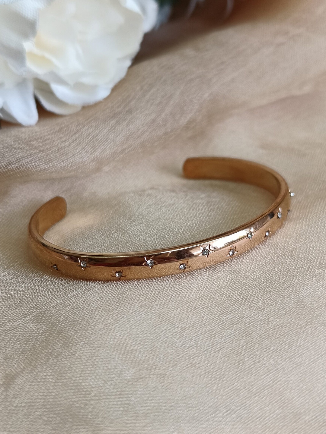 

The Pari Cubic Zirconia Rose Gold Plated Stainless Steel Bangle Style Bracelet