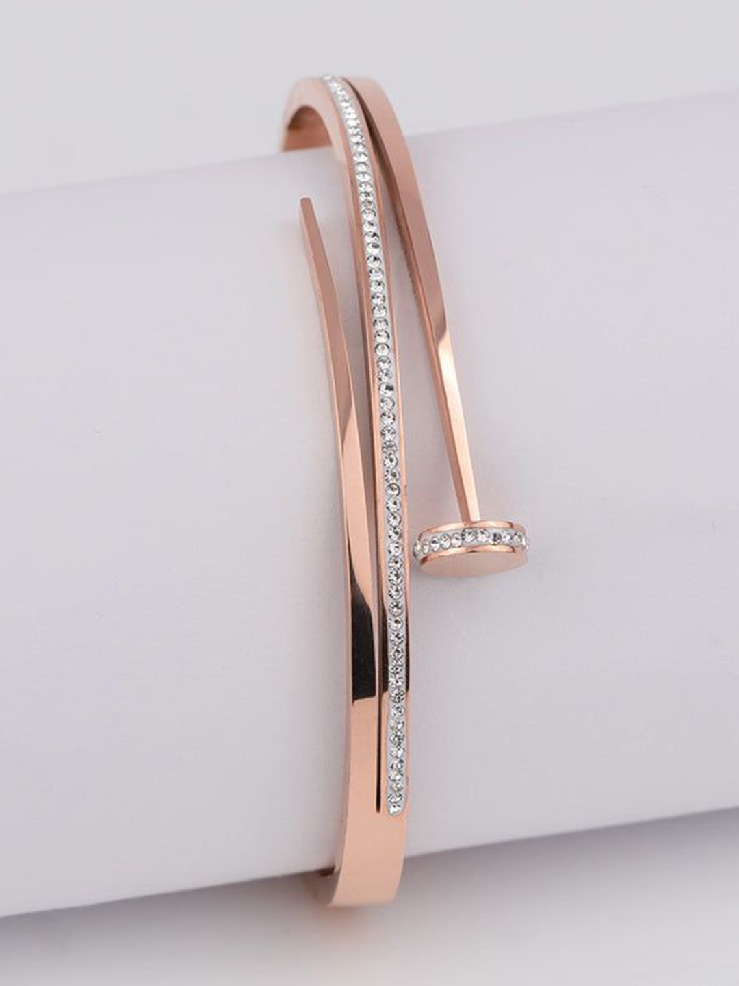 

The Pari Rose Gold-Plated Cubic Zirconia Studded Stainless Steel Openable Cuff Bracelet