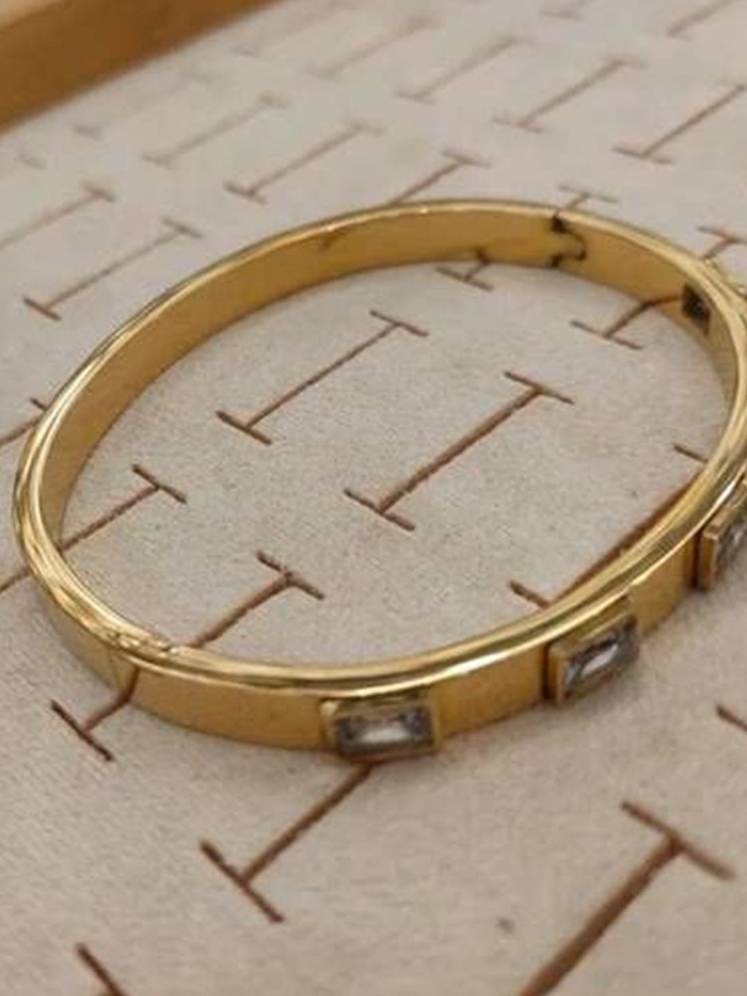 

The Pari Rose Gold-Plated Stainless Steel Cubic Zirconia Studded Bangle-Style Bracelet