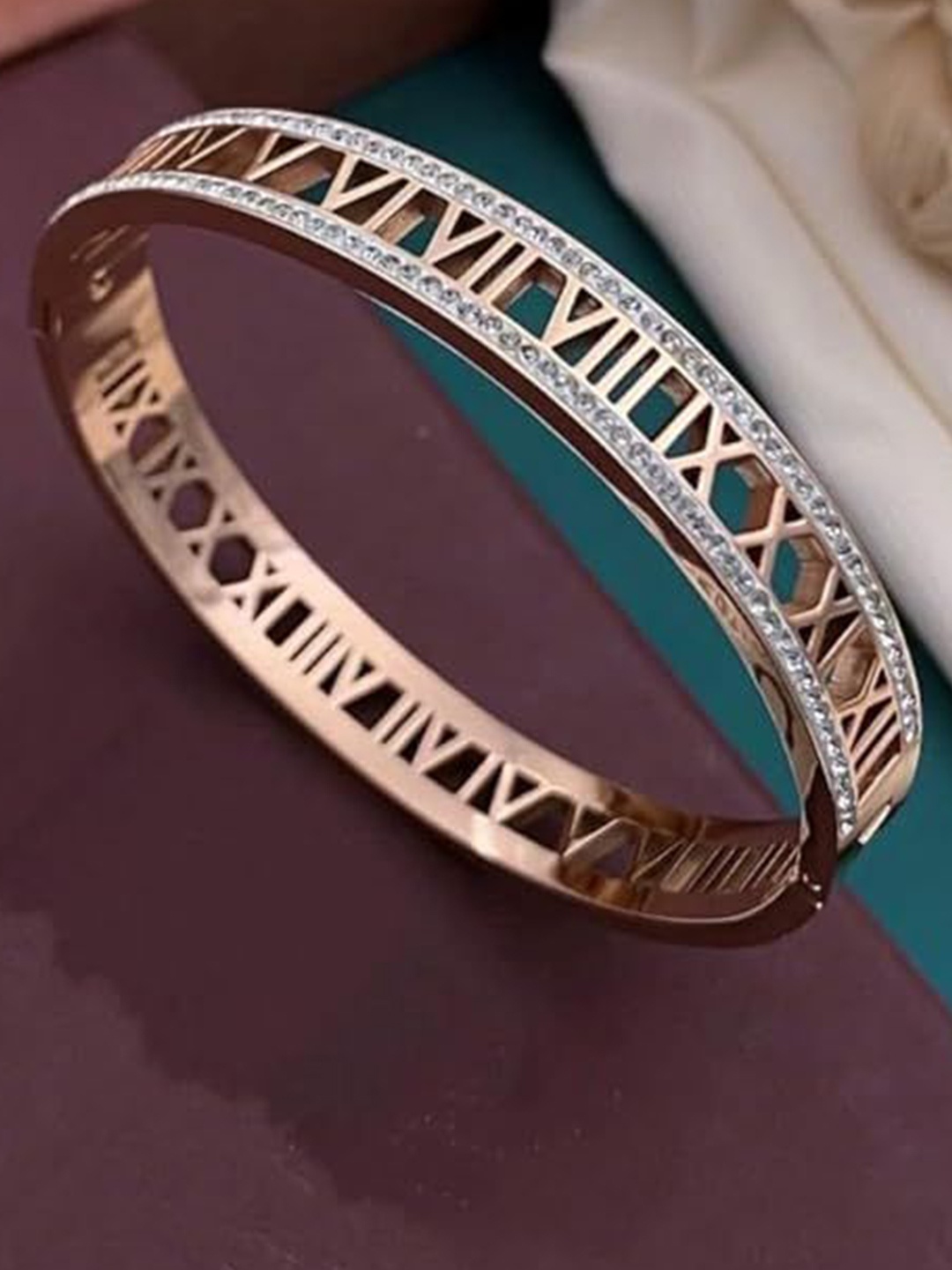 

The Pari Rose Gold-Plated Stainless Steel Cubic Zirconia Bangle-Style Bracelet