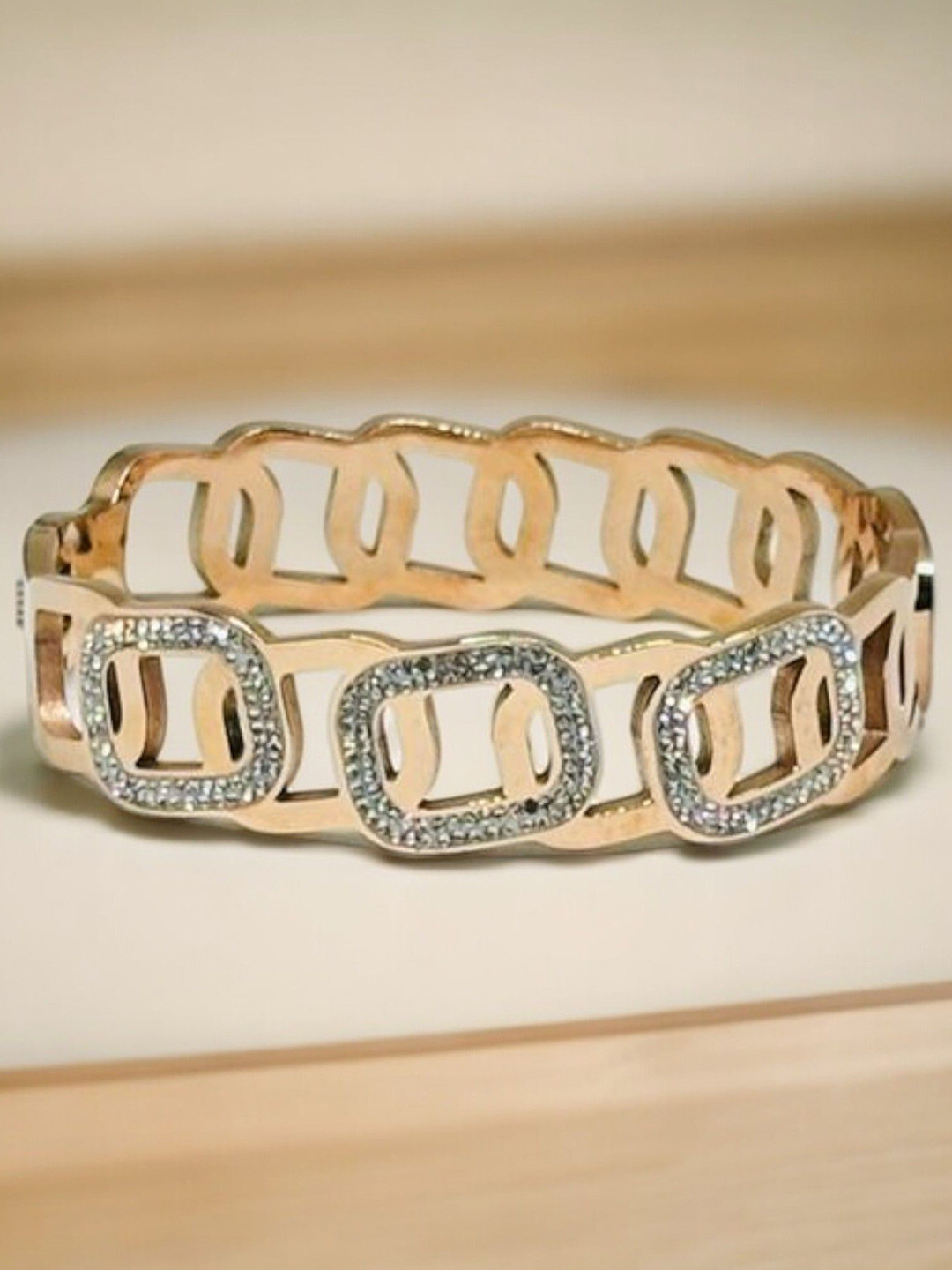 

The Pari Rose Gold-Plated Stainless Steel Cubic Zirconia Bangle-Style Bracelet
