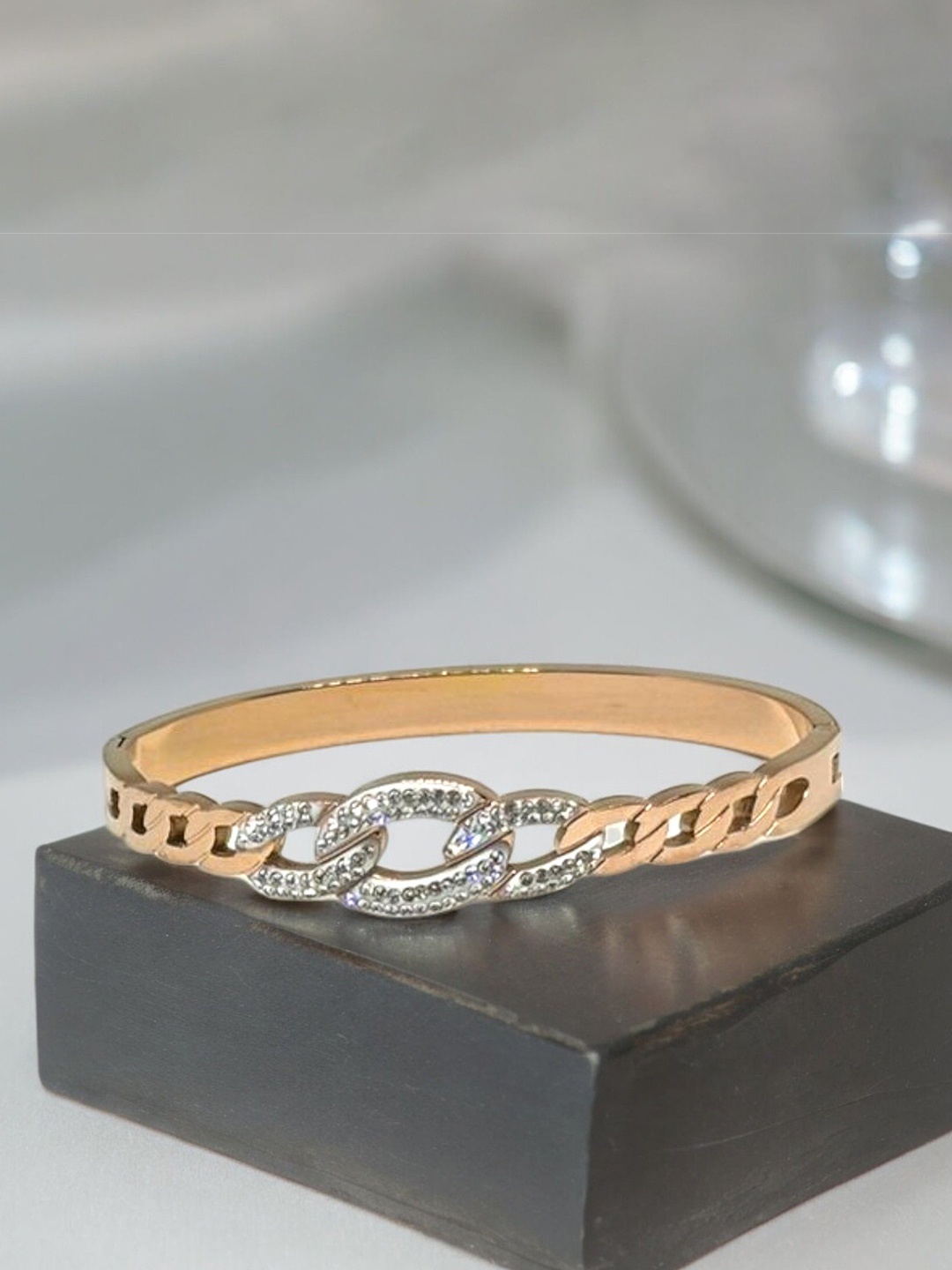 

The Pari Rose Gold-Plated Stainless Steel Cubic Zirconia Bangle-Style Bracelet