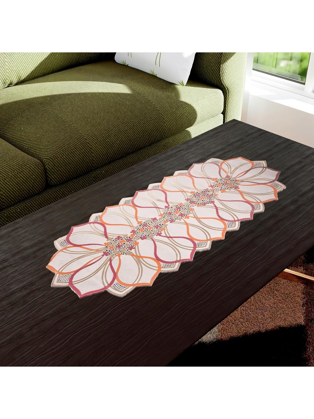 

GROKI Red & White Floral Printed Table Runner, Rose
