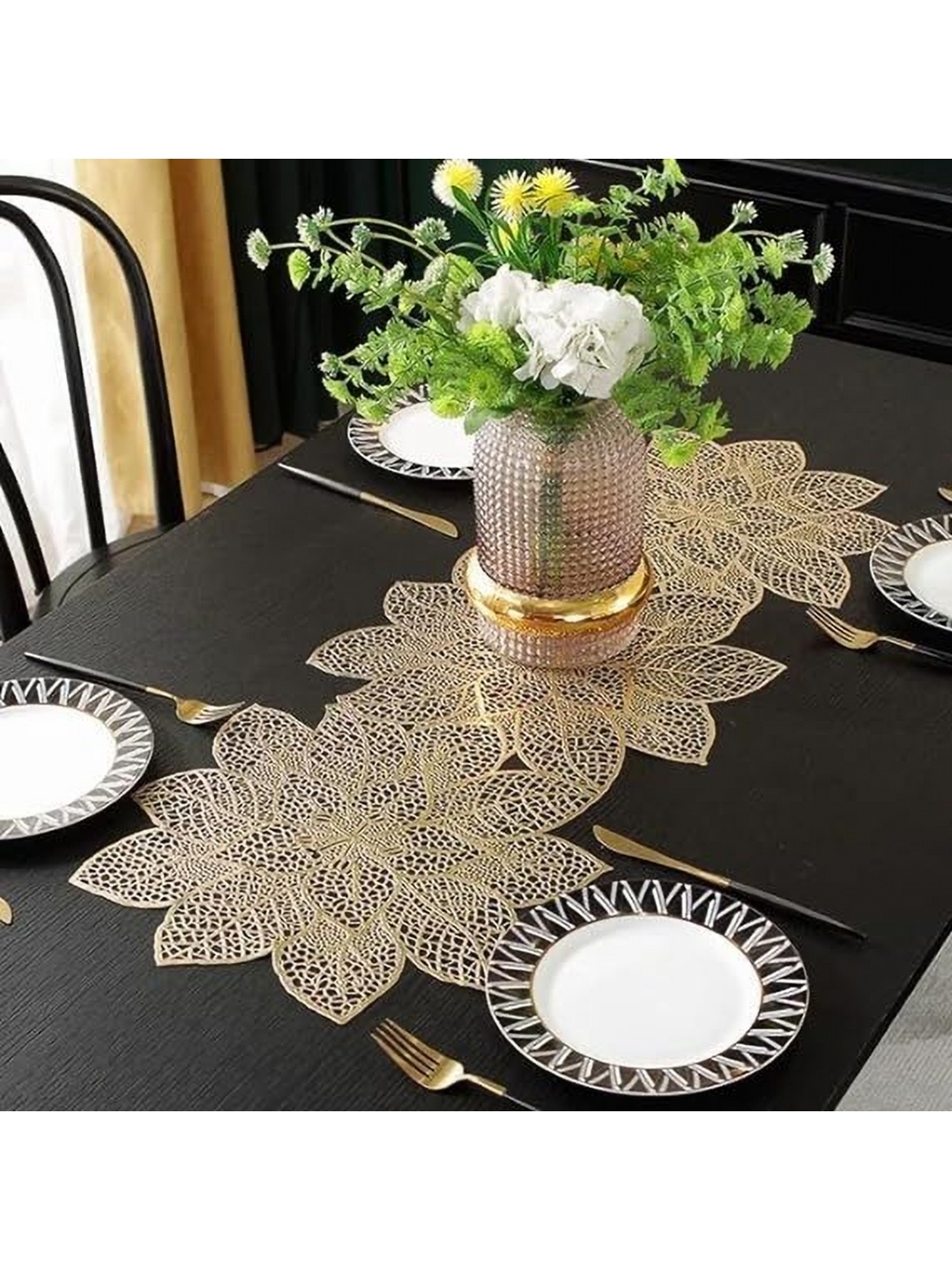 

GROKI Gold Toned Floral Printed Table Runner