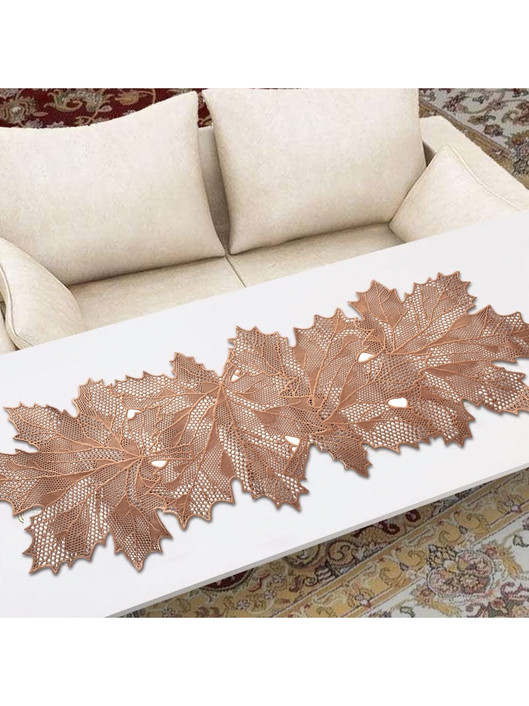 

GROKI Beige Textured Floral Table Runner