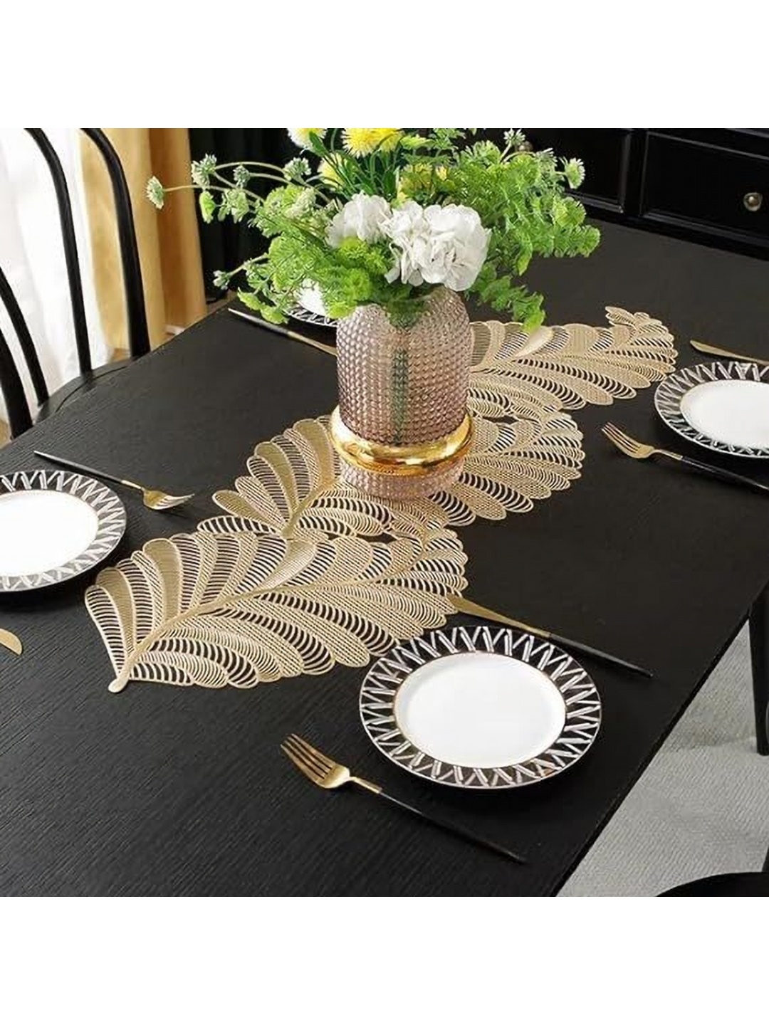 

GROKI Gold Toned Textured Floral Table Runner