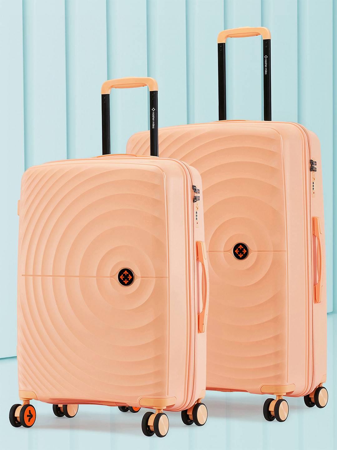 

Nasher Miles Seattle Hard-Sided Polypropylene Set of 2 M/L Peach Trolley Bags (65-75 cm)