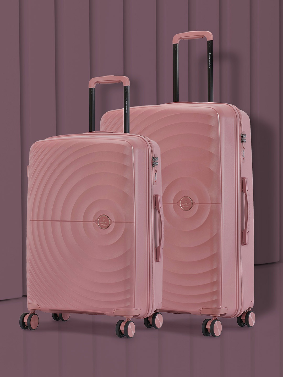 

Nasher Miles Seattle Hard-Sided Polypropylene Set of 2 M/L Rose Gold Trolley Bags 65-75 cm, Pink