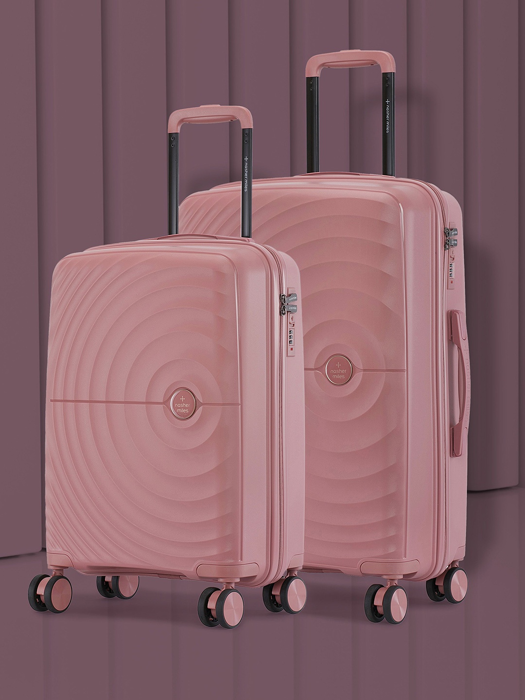 

Nasher Miles Seattle Hard-Sided Polypropylene Set of 2 S/M Rose Gold Trolley Bags 55-65 cm, Pink