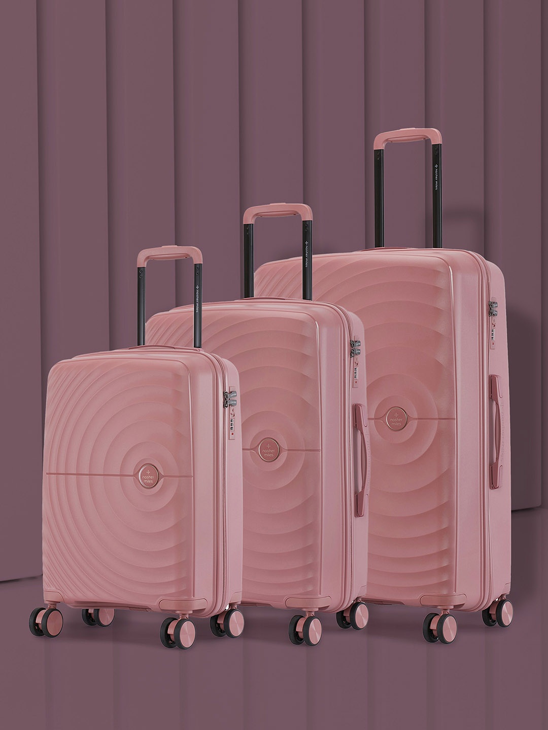 

Nasher Miles Seattle Hard Polypropylene Set of 3 S/M/L Rose Gold Trolley Bags (55-65-75cm), Pink