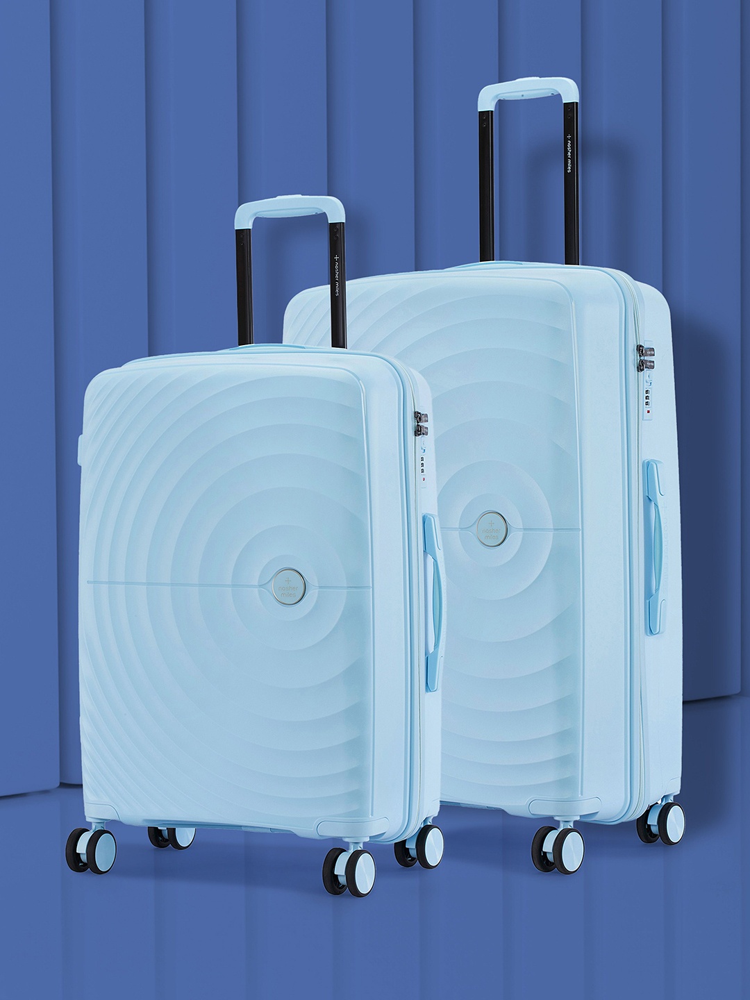 

Nasher Miles Seattle Hard-Sided Polypropylene Set of 2 M/L Light Blue Trolley Bags 65-75cm