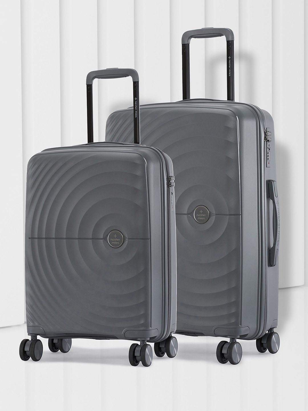 

Nasher Miles Seattle Hard-Sided Polypropylene Set of 2 S/M Grey Trolley Bags (55-65 cm)