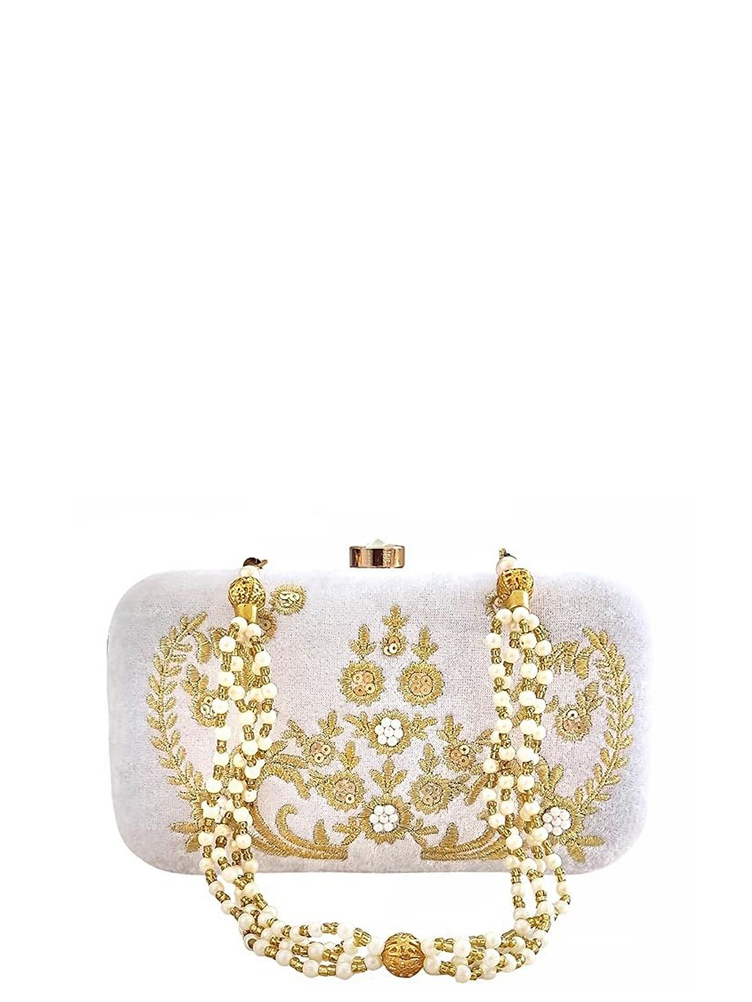 

FRINGES Embroidered Box Clutch, White