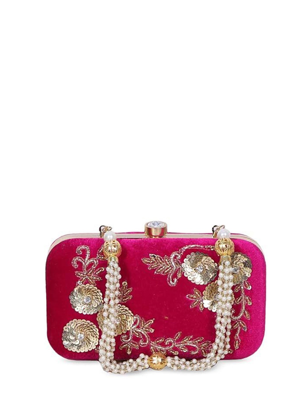 

FRINGES Embellished Box Clutch, Fuchsia