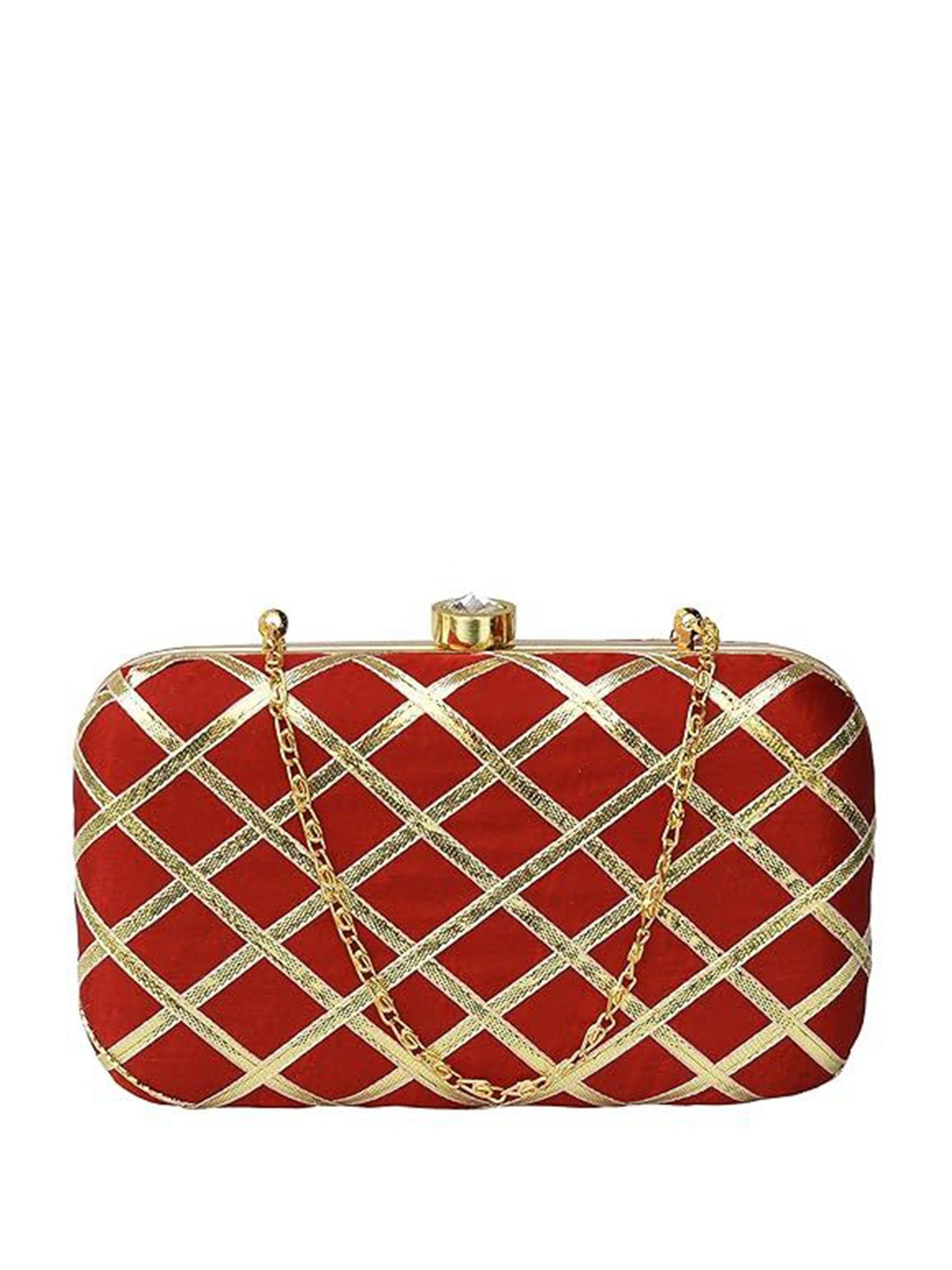 

FRINGES Embroidered Box Clutch, Maroon