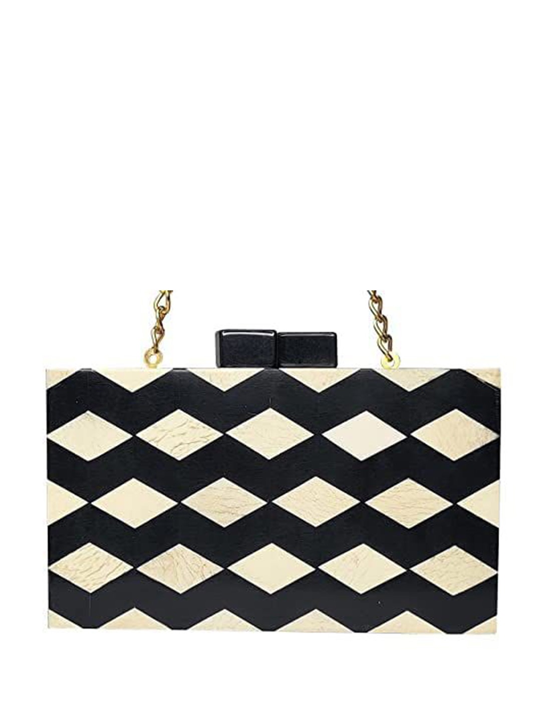 

FRINGES Checked Box Clutch, Black