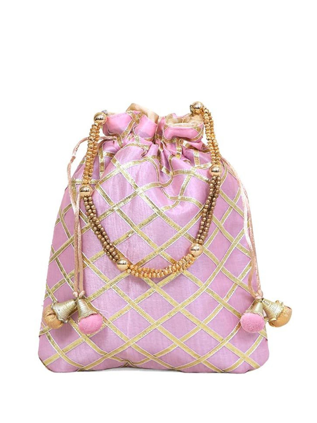 

FRINGES Embroidered Potli Clutch, Pink