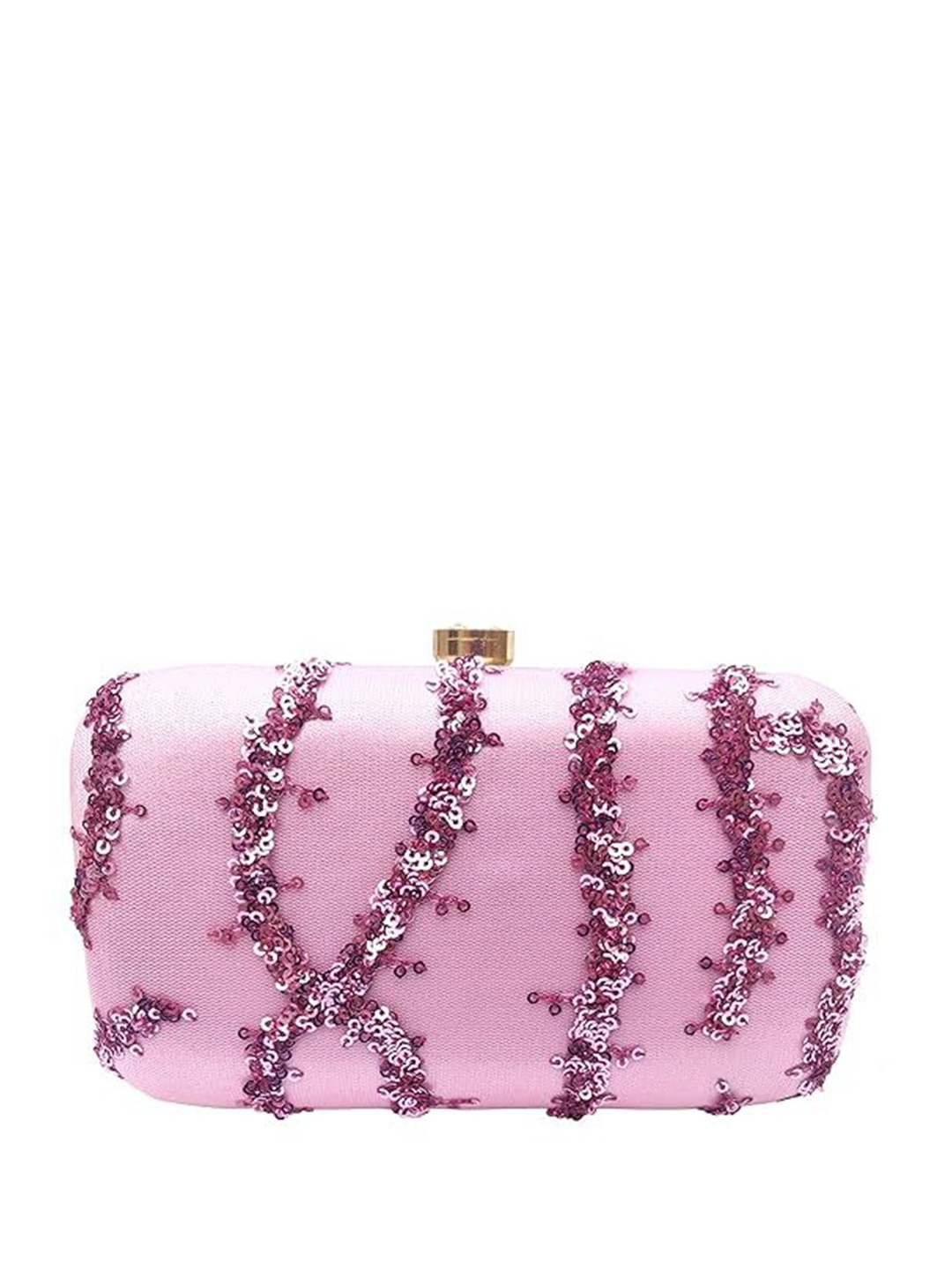 

FRINGES Embroidered Box Clutch, Pink