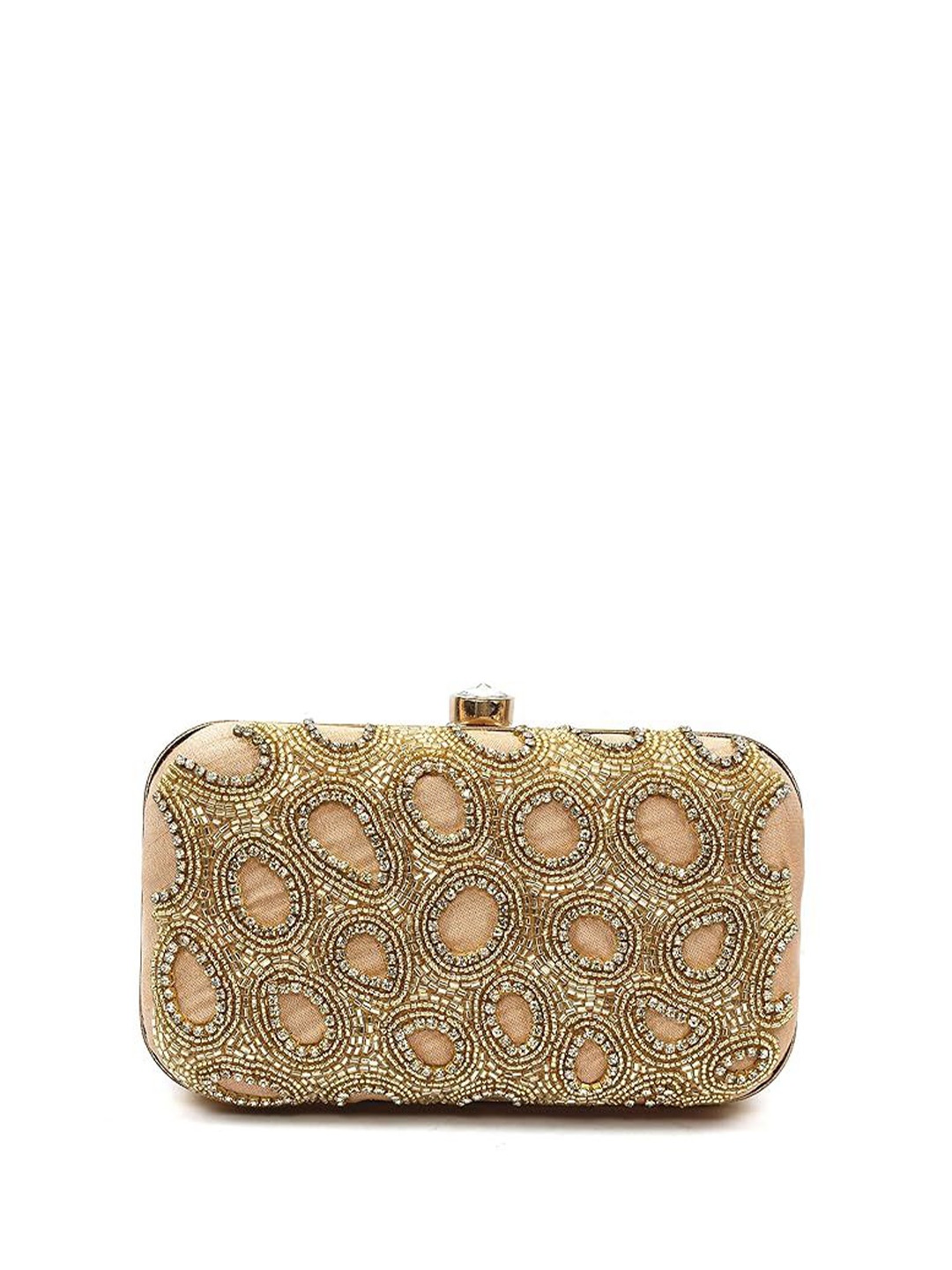 

FRINGES Embroidered Box Clutch, Peach