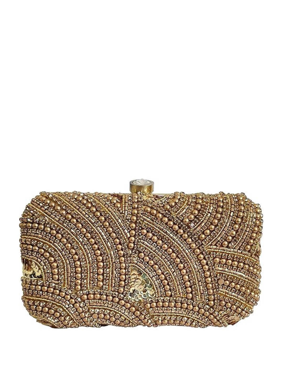 

FRINGES Embroidered Box Clutch, Gold