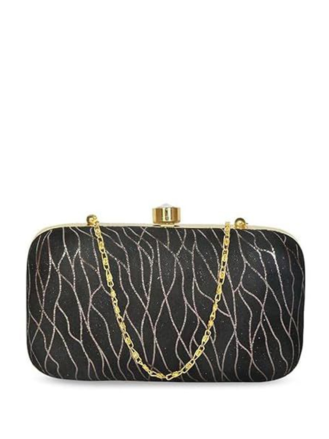 

FRINGES Textured Box Clutch, Black